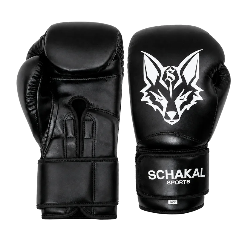Schakal-Boxhandschuh, Vorder- und Rückseite, mit dem Schakalkopf auf dem Handrücken